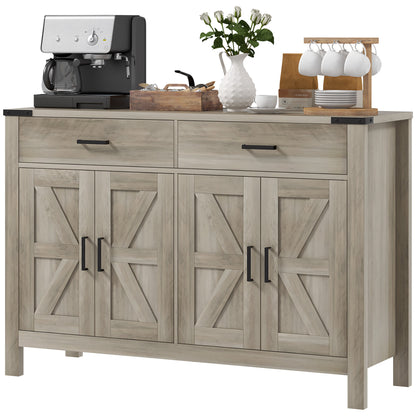 Farmhouse Buffet Cabinet Sideboard with 2 Drawers, 2 Storage Cabinets and Adjustable Shelves, Grey Bar Cabinets   at Gallery Canada