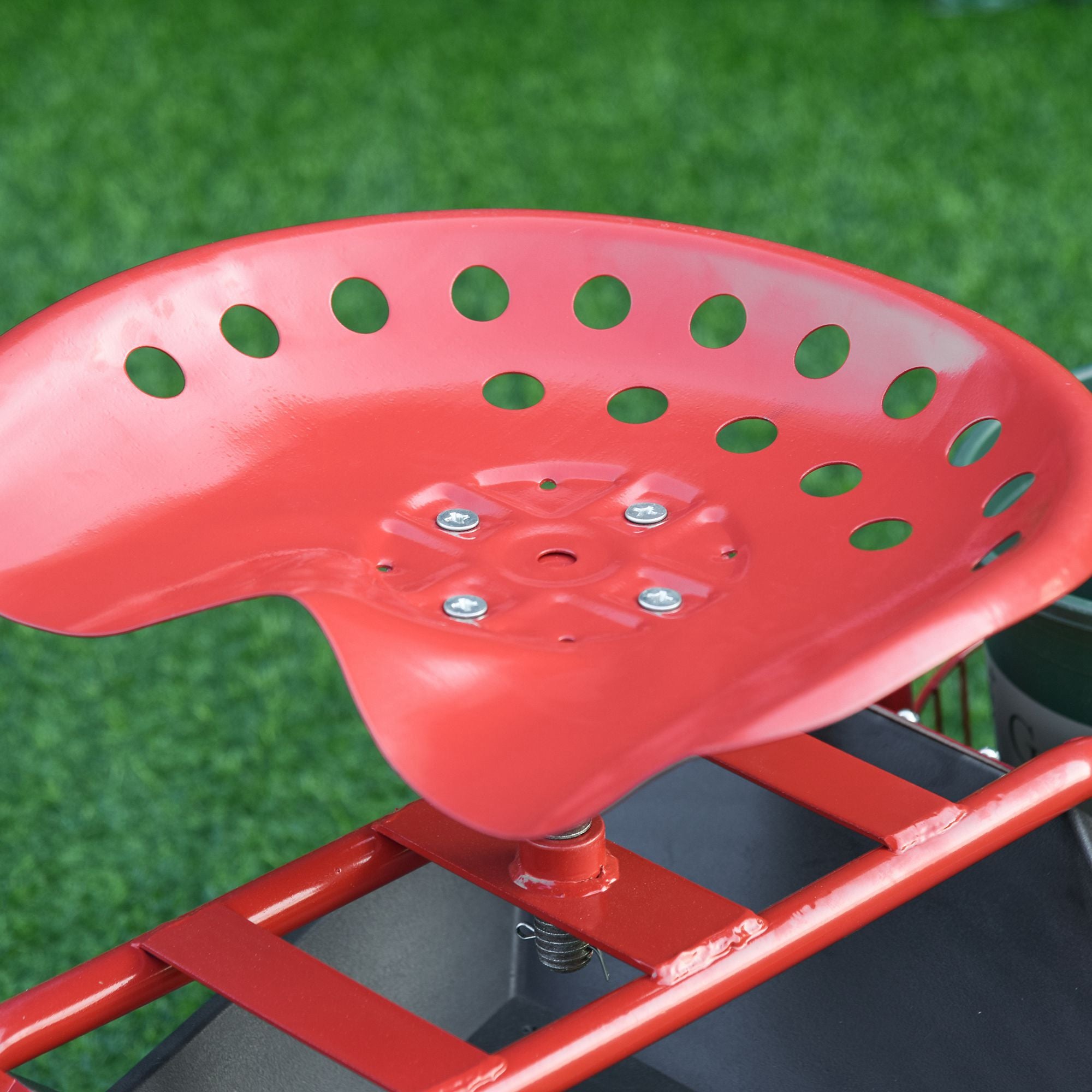 Garden Scooter, Rolling Cart with Swivel and Adjustable Seat, Tool Tray, Bucket Basket, Red and Black Folding Garden Carts at Gallery Canada