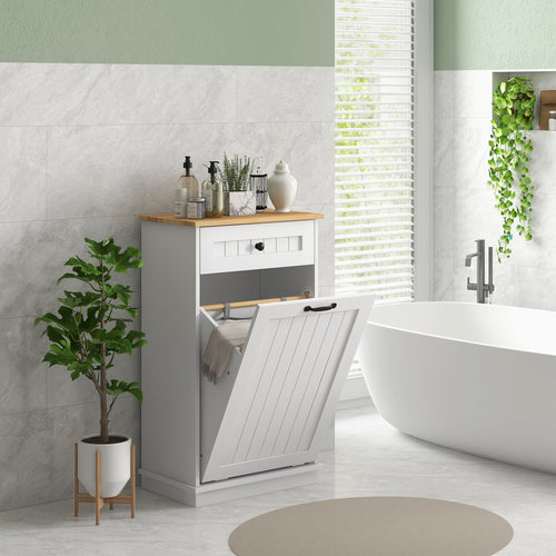 Laundry Cabinet with Removable Basket and Drawer, Tilt-Out Laundry Hamper for Bathroom, Living Room, White