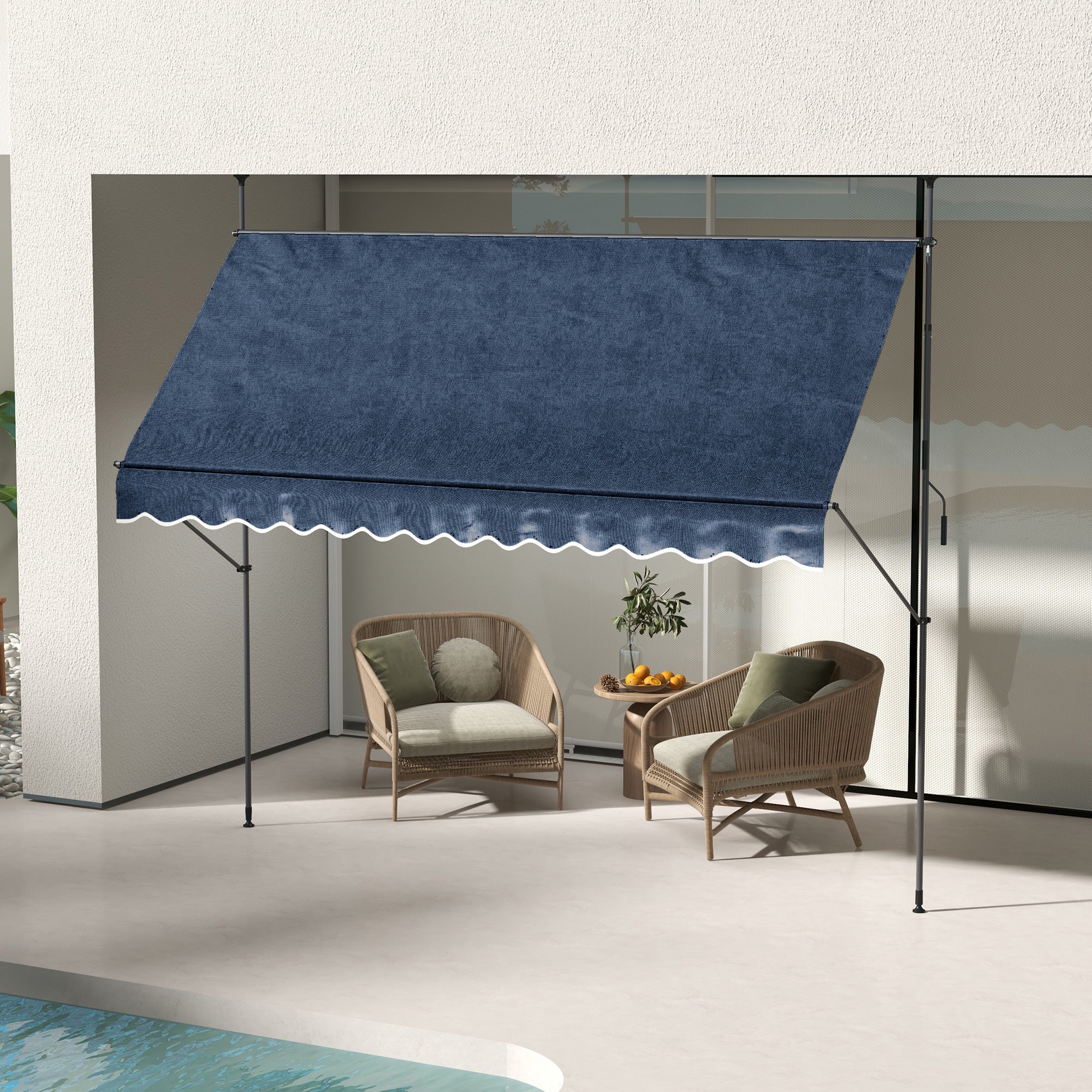 11.5' x 4' Manual Retractable Awning, Non-Screw Freestanding Patio Awning, UV Resistant, for Window or Door, Blue Patio Awnings at Gallery Canada