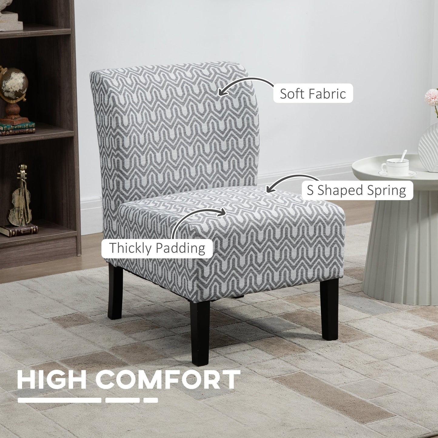 Armless Accent Chair for Bedroom, Upholstered Slipper Side Chair for Living Room with Wood Legs, Grey Accent Chairs   at Gallery Canada