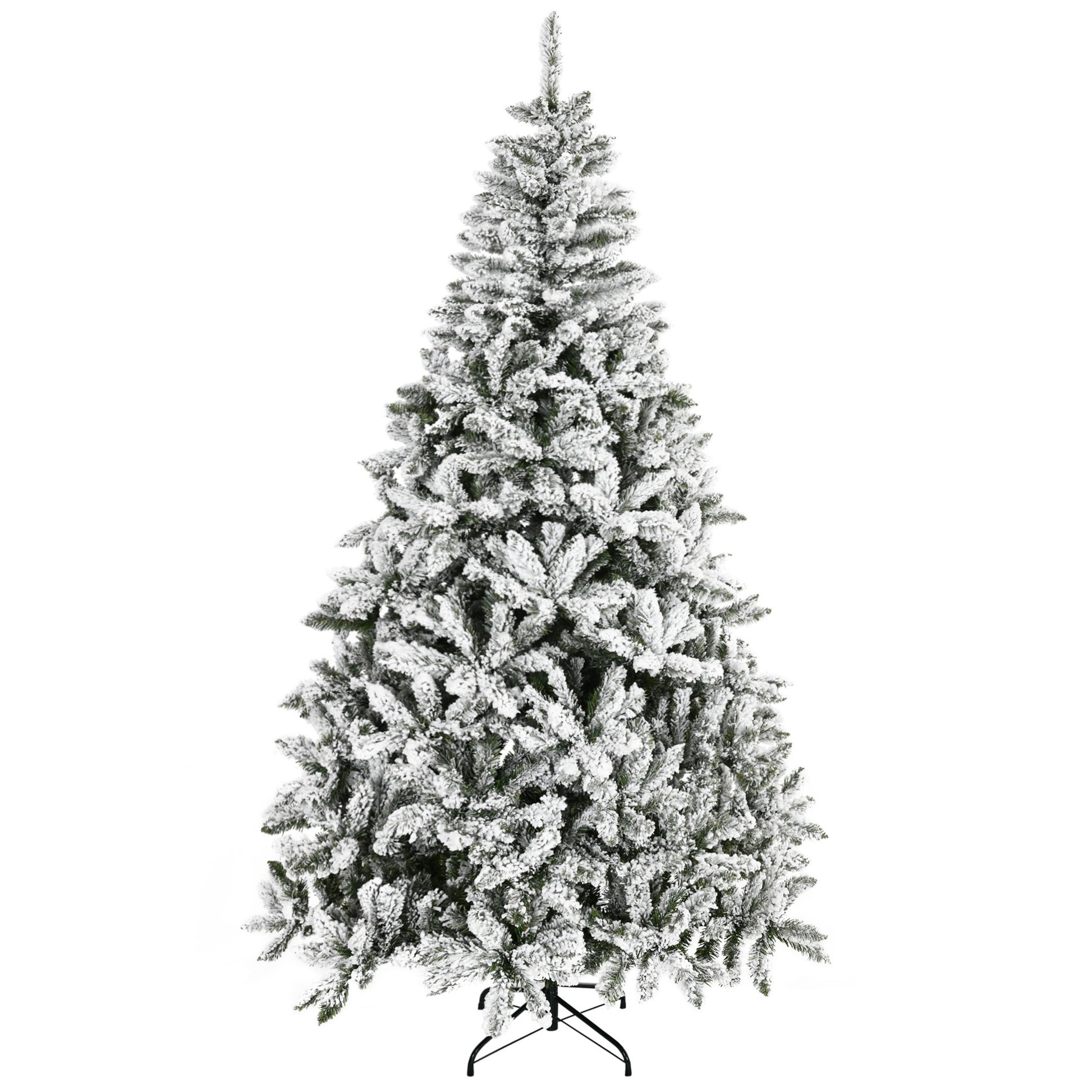 7.5ft Flocked Christmas Tree, Pine Artificial Christmas Tree with 1300 Branches Tips, Steel Base, Automatic Open, Green Flocked Christmas Trees   at Gallery Canada