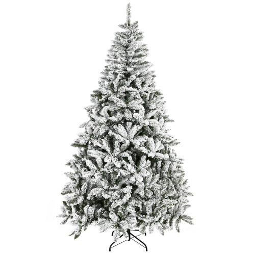 7.5ft Flocked Christmas Tree, Pine Artificial Christmas Tree with 1300 Branches Tips, Steel Base, Automatic Open, Green