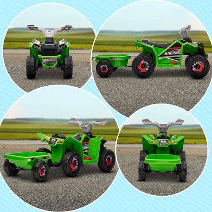 6V Electric Toy Car with Back Trailer, Forward Backward, Wear-Resistant Wheels for Ages 18-36 Months, Green Electric Ride On Toys   at Gallery Canada