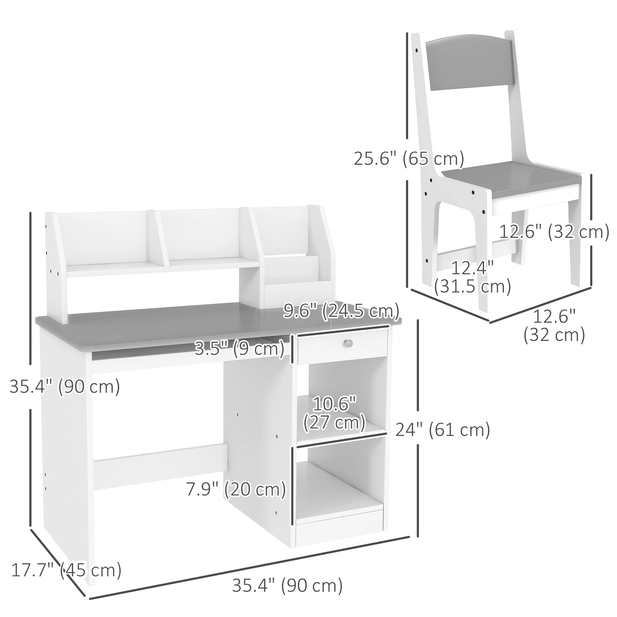 Kids Desk and Chair Set for 5-8 Year Old with Storage, Study Table and Chair for Children, Grey Kids Desk Sets   at Gallery Canada