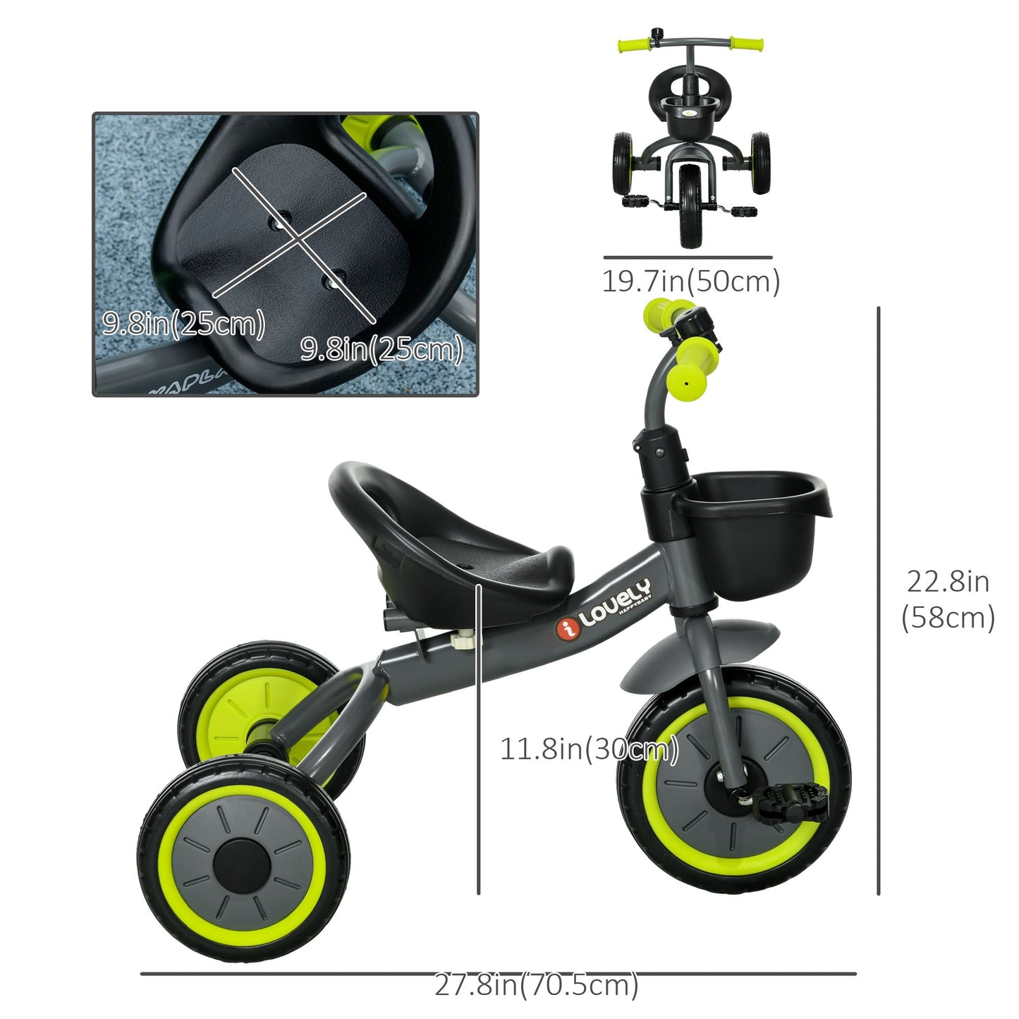 Tricycle for Toddler 2-5 Year Old Girls and Boys, Toddler Bike with Adjustable Seat, Basket, Bell, Black Tricycles for Kids   at Gallery Canada