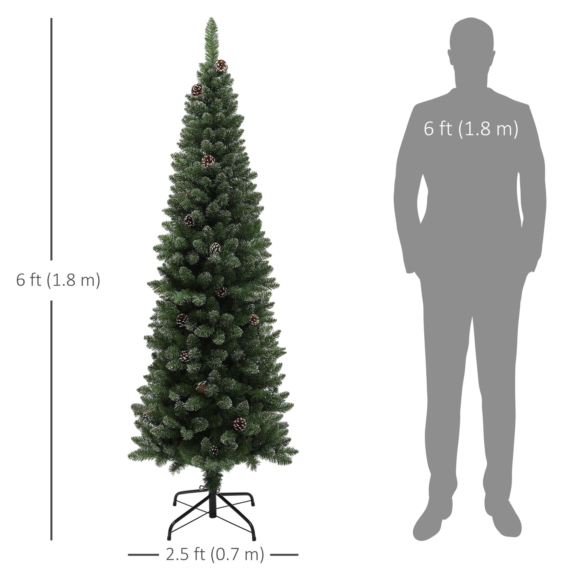 6ft Artificial Pencil Christmas Tree with 618 Branches, Pinecones, Metal Stand, Realistic Xmas Tree for Home Pencil Christmas Trees at Gallery Canada