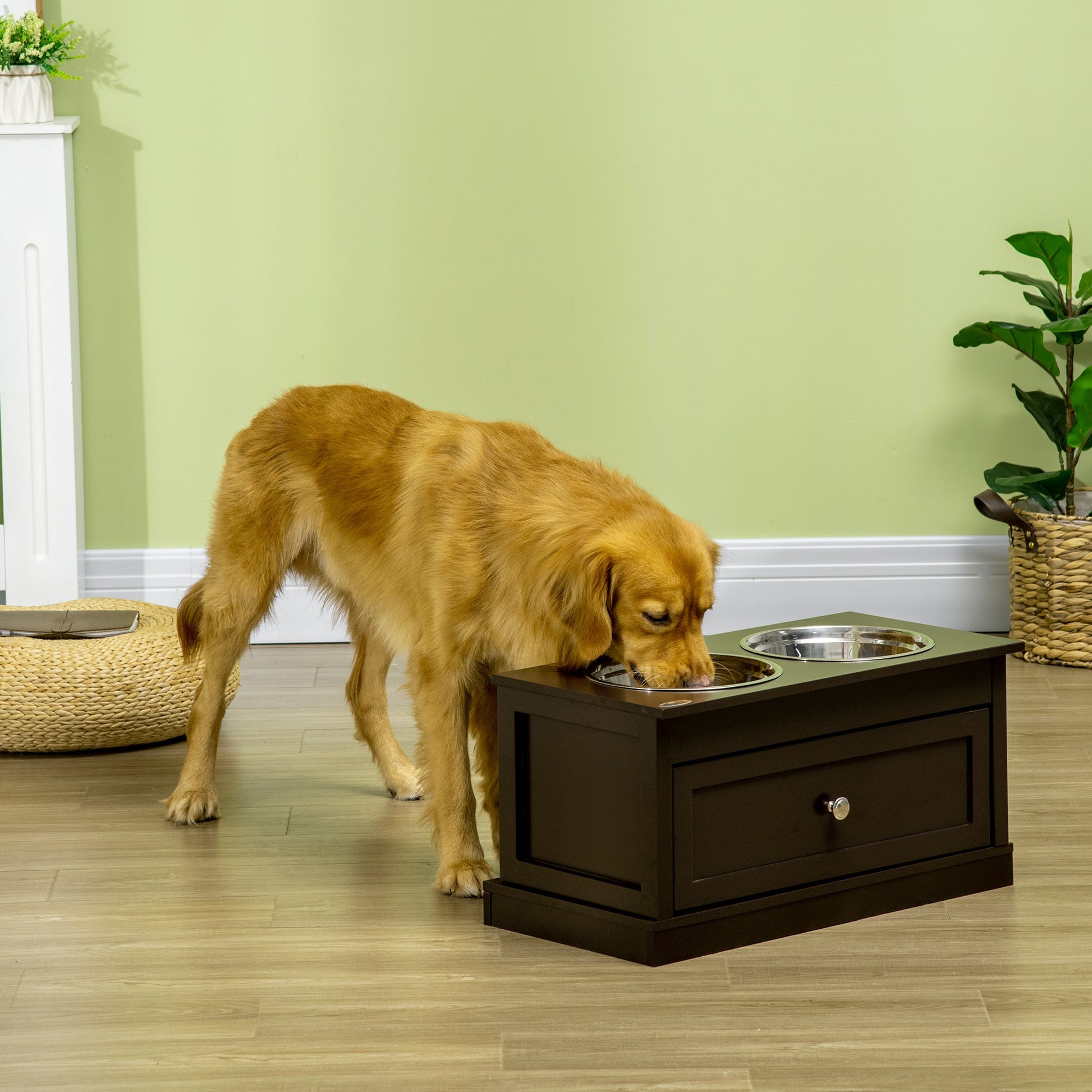 Elevated Dog Bowls with Storage Drawer for Large Dogs, Coffee Dog Bowls   at Gallery Canada