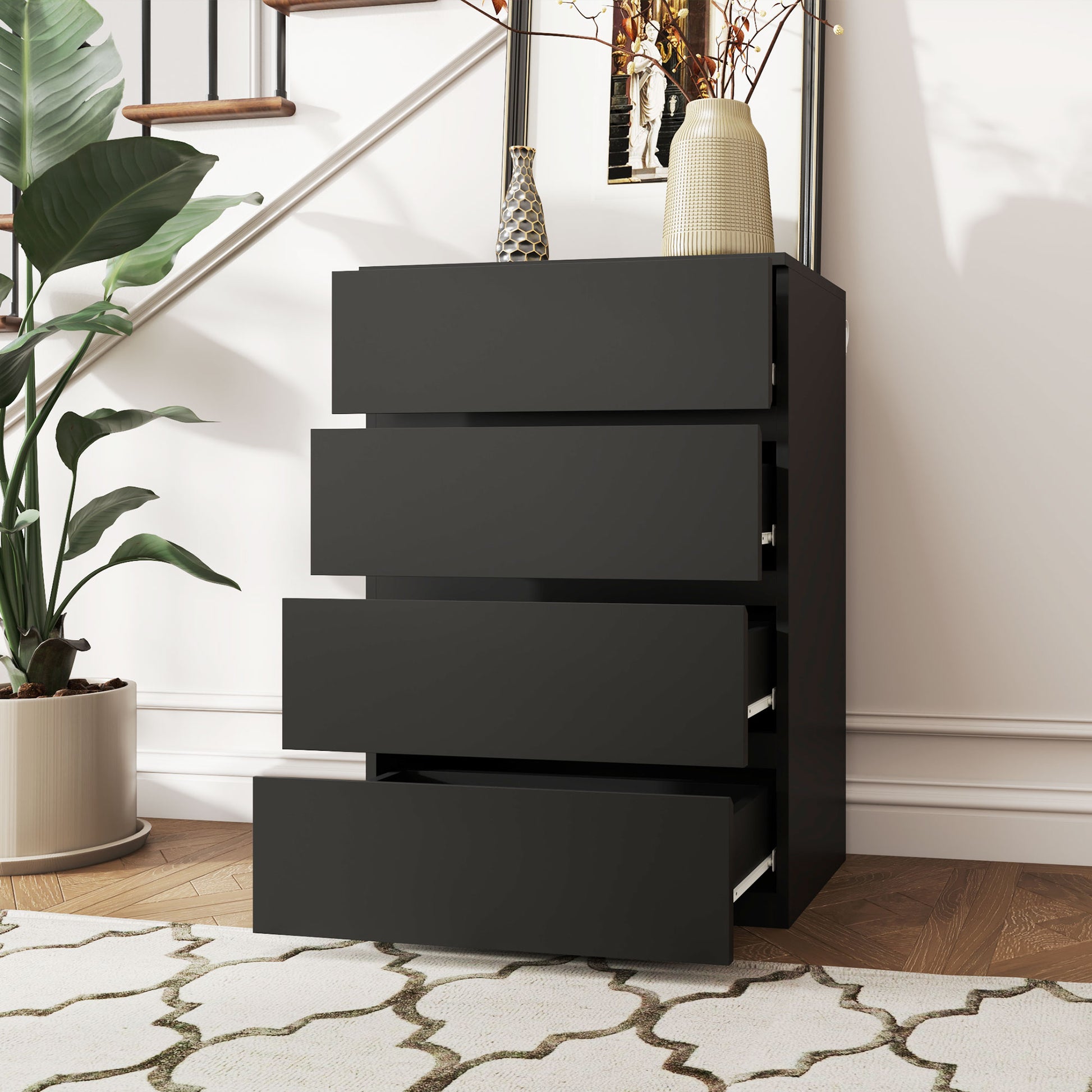 4 Drawer Chest Storage Cupboard Freestanding Drawer Unit, Black Storage Cabinets at Gallery Canada