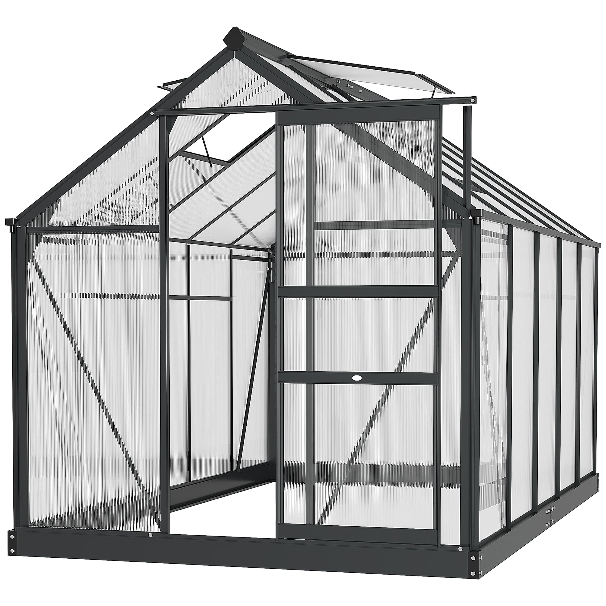 6' x 10' x 6.6' Polycarbonate Greenhouse, Walk-In Green House Kit Garden, Plants Grow, Galvanized Sheet Aluminum Frame with Rain Gutter, Vents and Sliding Door, Grey Walk In Greenhouses at Gallery Canada