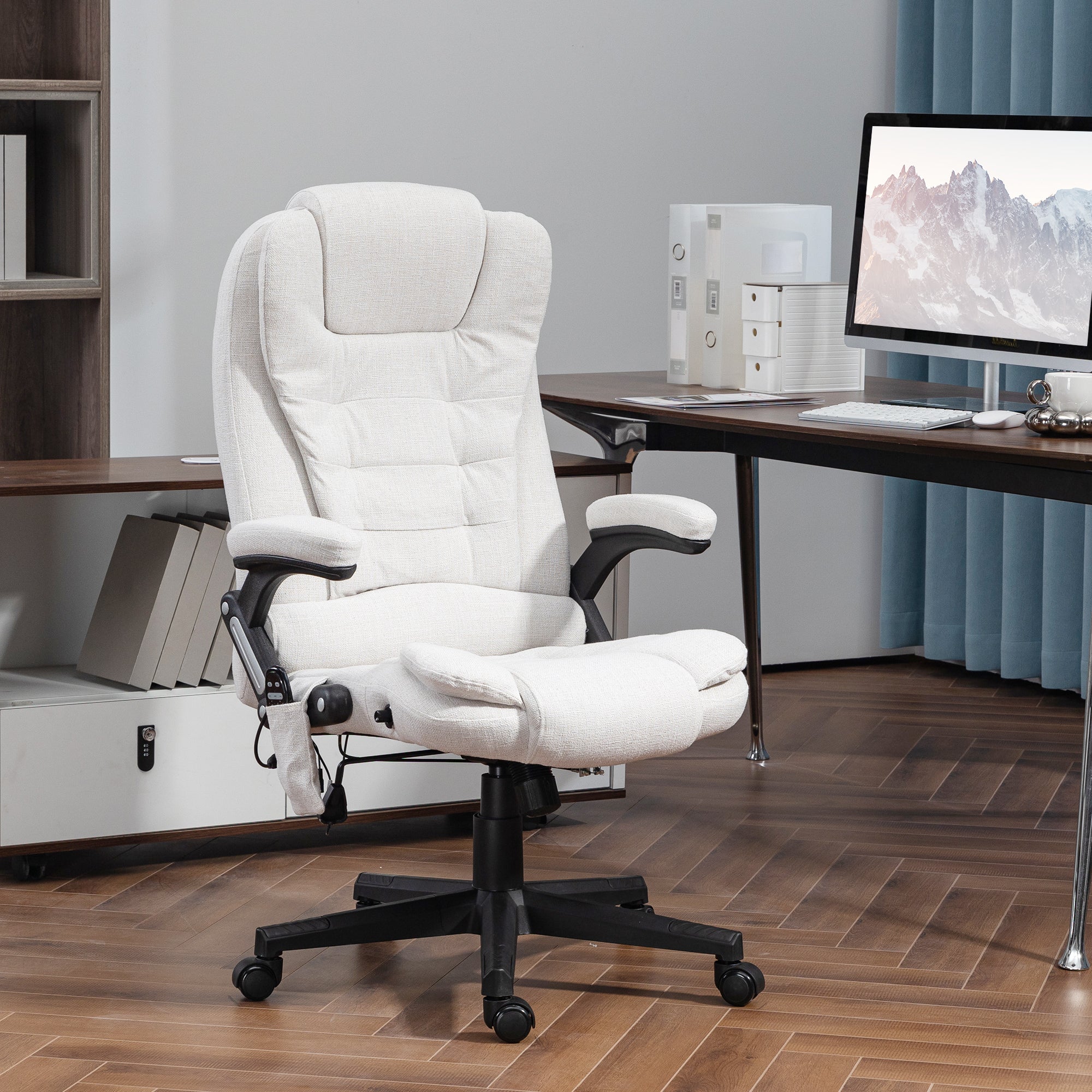 6 Point Vibrating Massage Office Chair High Back Executive Chair with Reclining Back, Swivel Wheels, White Massage Chairs   at Gallery Canada