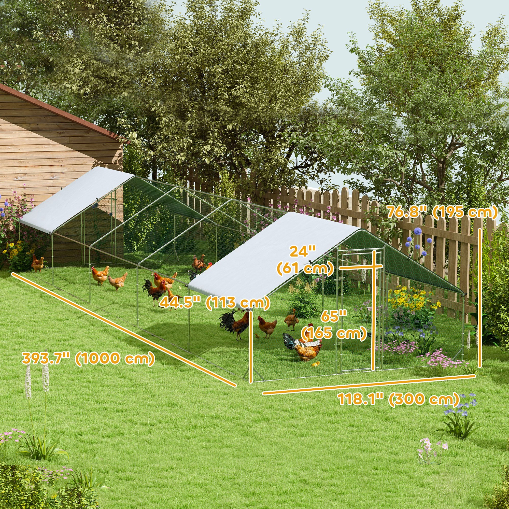 Metal Chicken Coop with Water- and UV-Protection Cover for Backyard Hen, Duck, Rabbit, 9.8' x 32.8' x 6.4' Chicken Coops at Gallery Canada