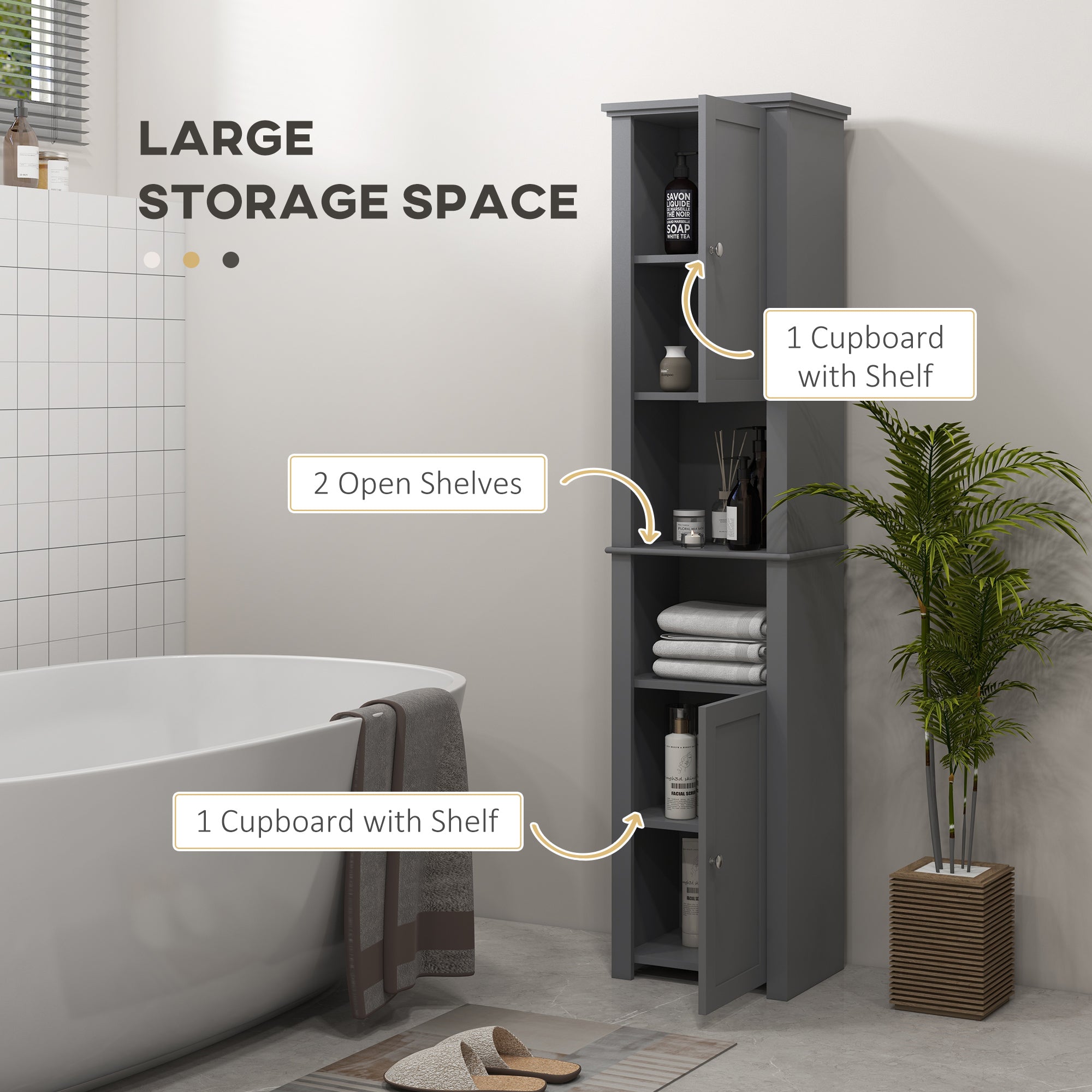Tall Medicine Cabinet, Freestanding Bathroom Storage Cabinet with Shelves and 2 Cupboards, Bathroom Organizer, Grey Bathroom Cabinets at Gallery Canada