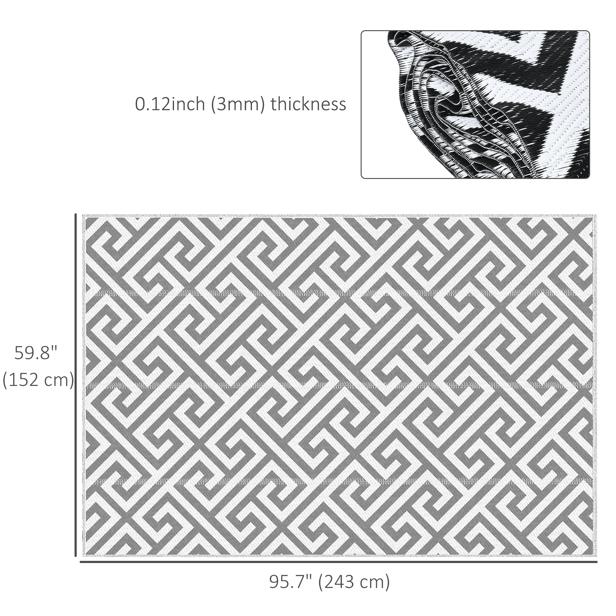 Reversible Outdoor RV Rug, Patio Floor Mat, 5' x 8' Plastic Straw Rug for Backyard, Deck, Beach, Camping, Grey &; White Garden Decor at Gallery Canada
