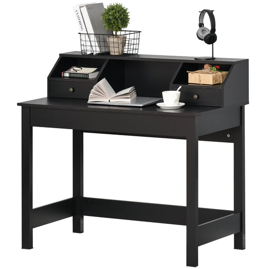 Rectangle Computer Desk with Display Shelves Drawers Home Office Table Workstation Black Wood Grain Writing Desks Black  at Gallery Canada