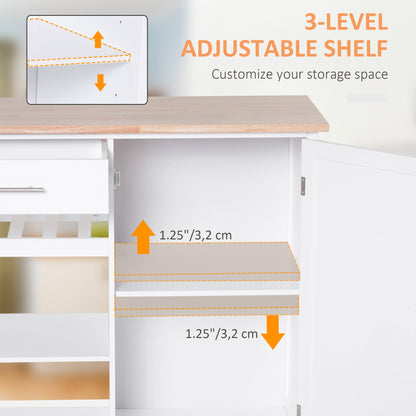 4-Tier Rolling Kitchen Island Cart with Butcher Block, Cabinet, Drawer, White Kitchen Islands & Kitchen Carts   at Gallery Canada