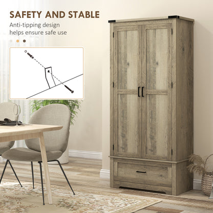 69" Tall Farmhouse Kitchen Pantry Cabinet with 2 Doors, Drawer and Adjustable Shelves for Dining Room, Grey Kitchen Pantry Cabinets   at Gallery Canada