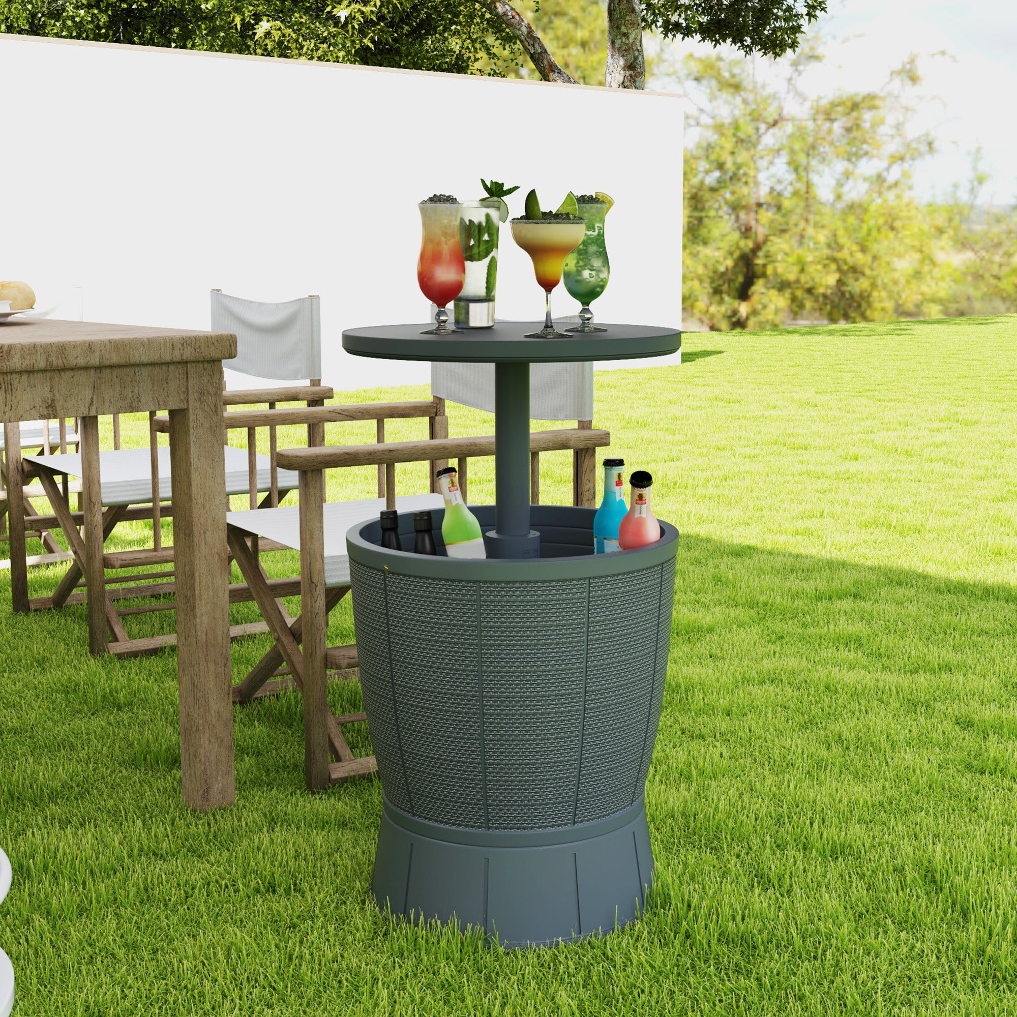 11 Gallon Patio Cooler Side Table, 3-in-1 Outdoor Cool Bar Table with Height Adjustable Top, Drainage Plug, Grey Patio Side Tables at Gallery Canada