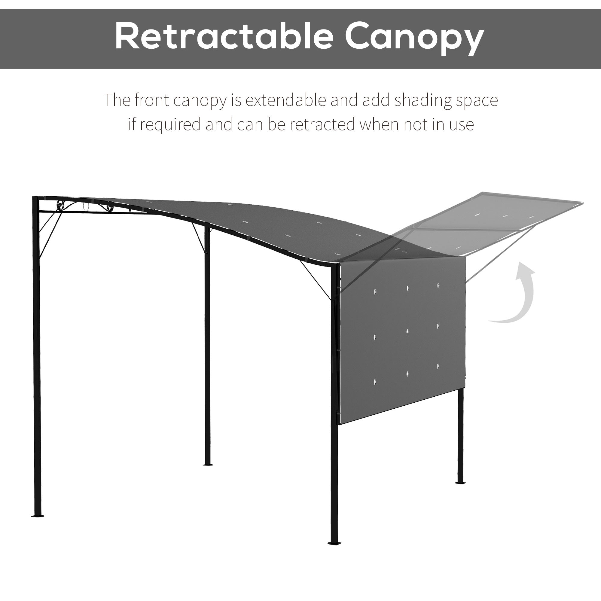10x8ft Patio Metal Gazebo with Extendable Side Awning, Outdoor Shelter Shade Canopy Deck Awning, Dark Grey Pergolas at Gallery Canada