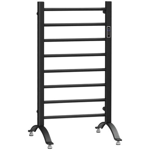8-Bar Bathroom Heated Towel Rail with Built-in Timer and Led Indicators, Wall Mounted &; Free Standing Carbon Steel Electric Towel Warmer Towel Drying Rack, Plug-in, Black