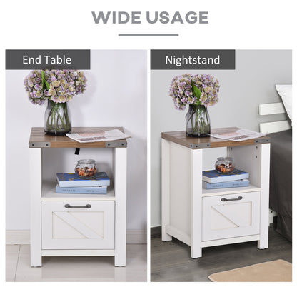 Side Table with Storage, Farmhouse End Table with Drawer, Open Shelf and Barn-style Panel, Accent Table for Living Room, Bedroom, White Side Tables   at Gallery Canada