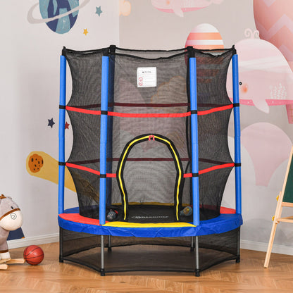 Φ55" Kids Trampoline with Enclosure Net Steel Frame Indoor Round Bouncer Rebounder Age 3 to 6 Years Old Multi-Coloured Trampolines   at Gallery Canada