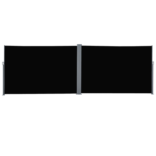 Patio Retractable Double Side Awning, Folding Privacy French Screen Fence, Privacy Wall Corner Divider, Garden Outdoor Sun Shade Wind Screen, Indoor Room Divider, Black