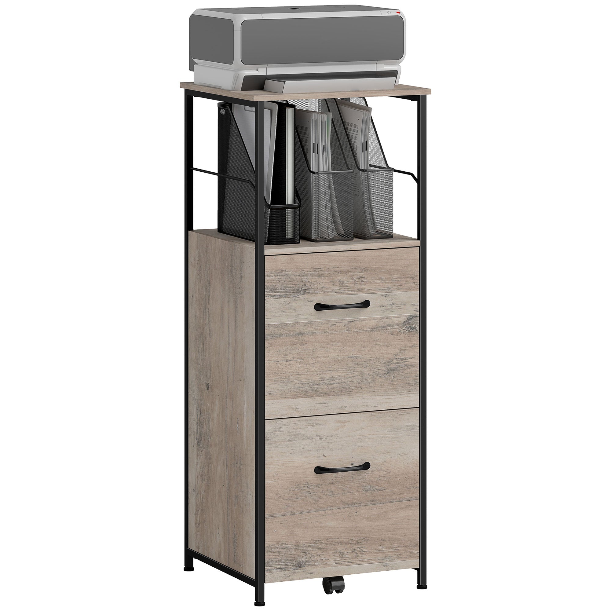 Vertical Filing Cabinet, Tall File Cabinet with 2 Drawers, Hanging Bars for Letter and A4 Size, Distressed Grey Office Cabinets & Cupboards at Gallery Canada