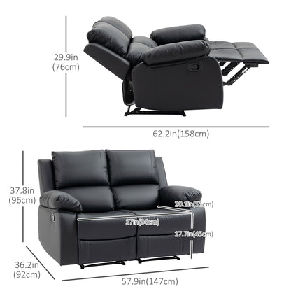 Double Reclining Loveseat, PU Leather Manual Recliner Chair with Pullback Control Footrest for Living Room, Black 2-Seater Sofas   at Gallery Canada