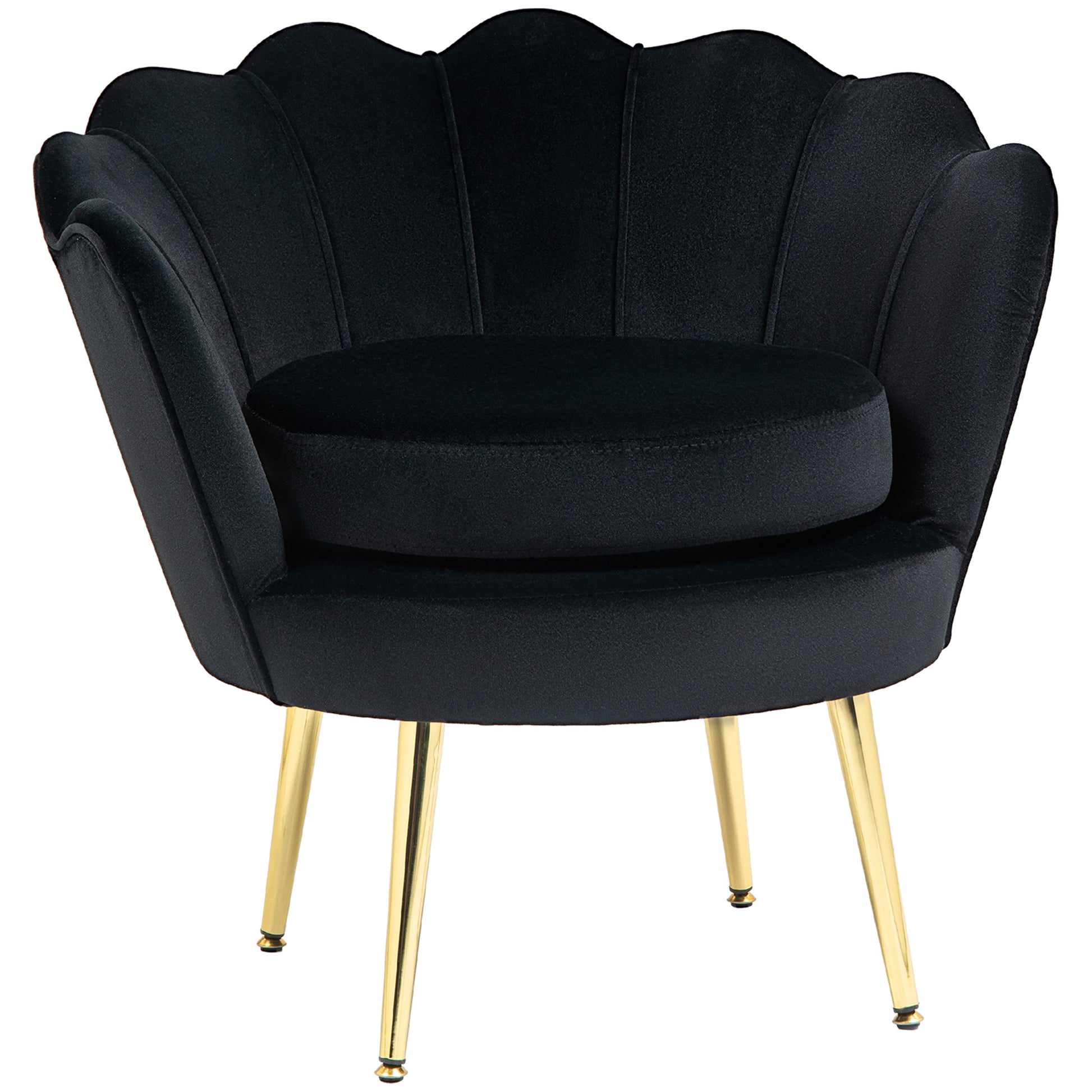 Modern Accent Chair, Velvet-Touch Fabric Leisure Club Chair with Gold Metal Legs for Bedroom, Black Accent Chairs at Gallery Canada