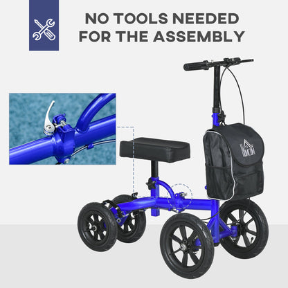 Adjustable Steerable Knee Walker, Foldable Knee Scooter with Rubber Wheels, Dual Brake, Crutch Alternative, Blue Knee Walker & Wheelchair Ramps   at Gallery Canada