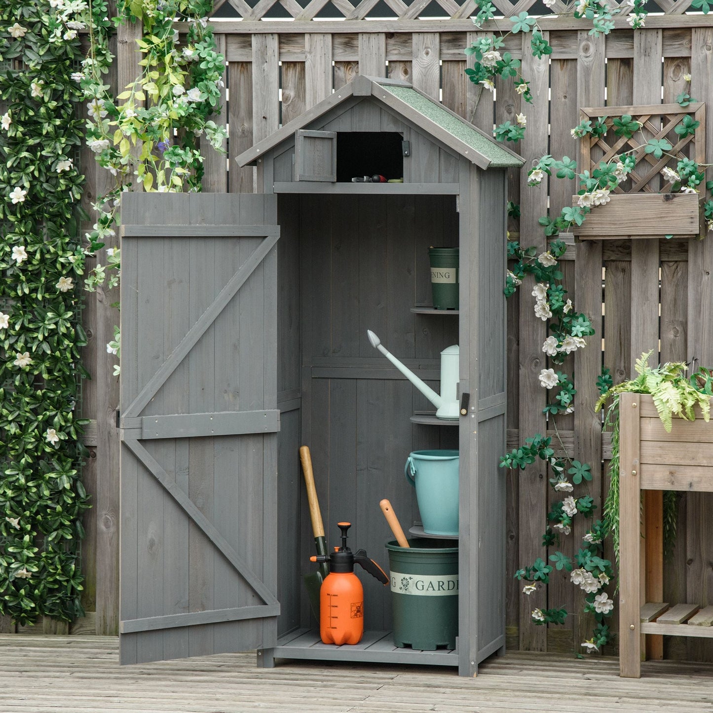 30"x21"x71" Garden Storage Shed with 3 Shelves, Water-resistant, Grey Sheds   at Gallery Canada