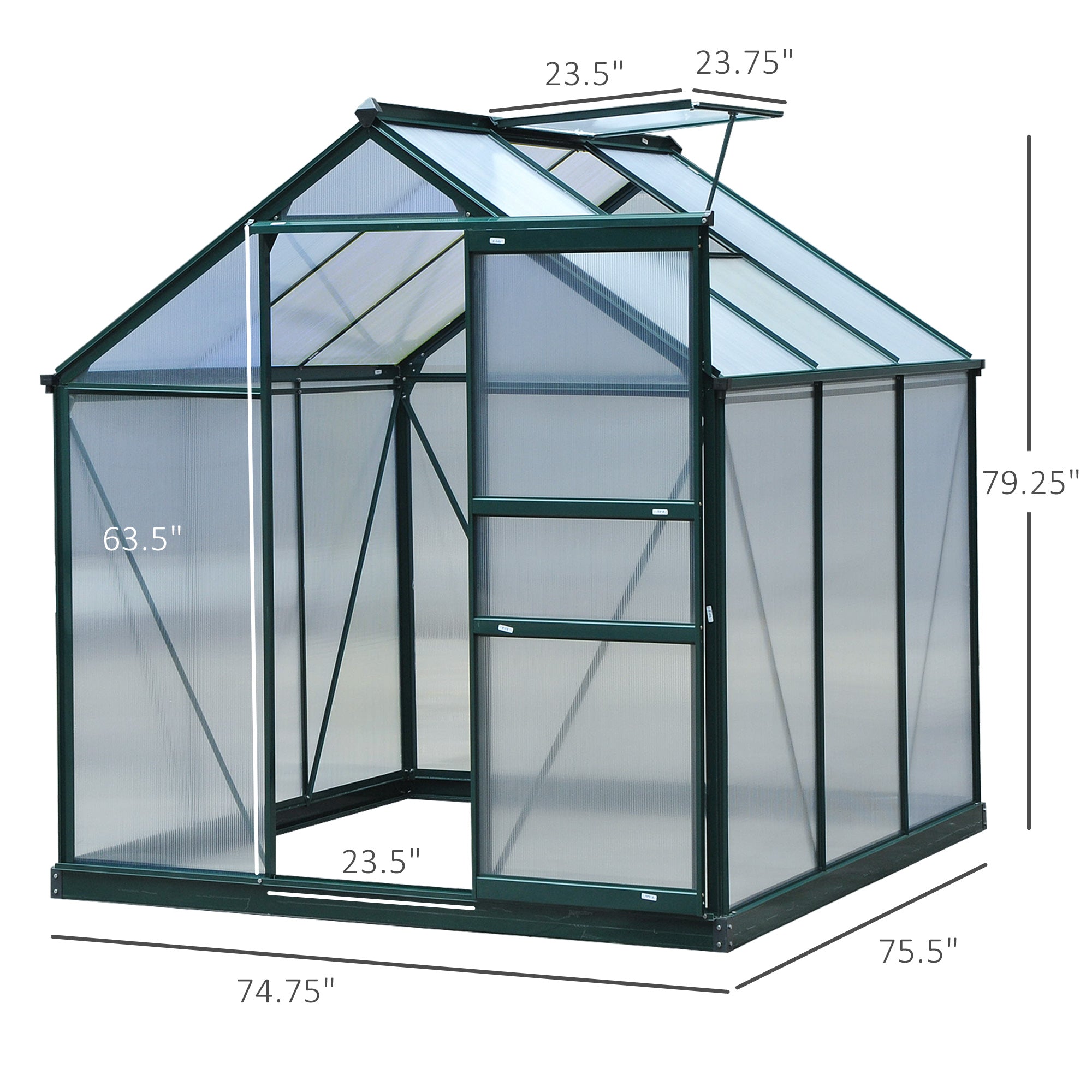 6.2' x 6.3' x 6.6' Clear Polycarbonate Greenhouse, Large Walk-In Green House Garden, Plants Grow, Galvanized Sheet Frame w/ Slide Door Walk In Greenhouses at Gallery Canada