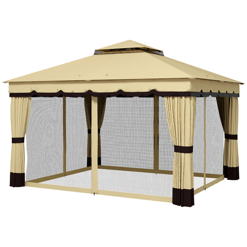 10' x 12' Double Roof Patio Gazebo Canopy, Outdoor Gazebo Shelter with Netting &; Curtains, for Garden, Lawn and Deck