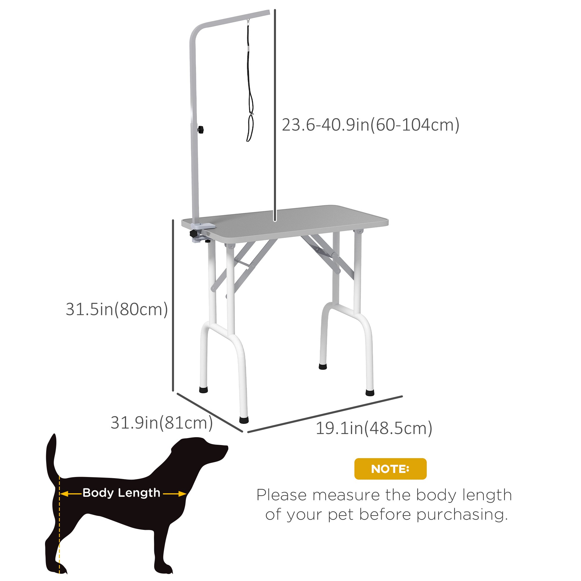 Foldable Pet Grooming Table for Dogs Cats with Adjustable Arm, Non-slip Surface, Grey Dog Grooming Tables   at Gallery Canada