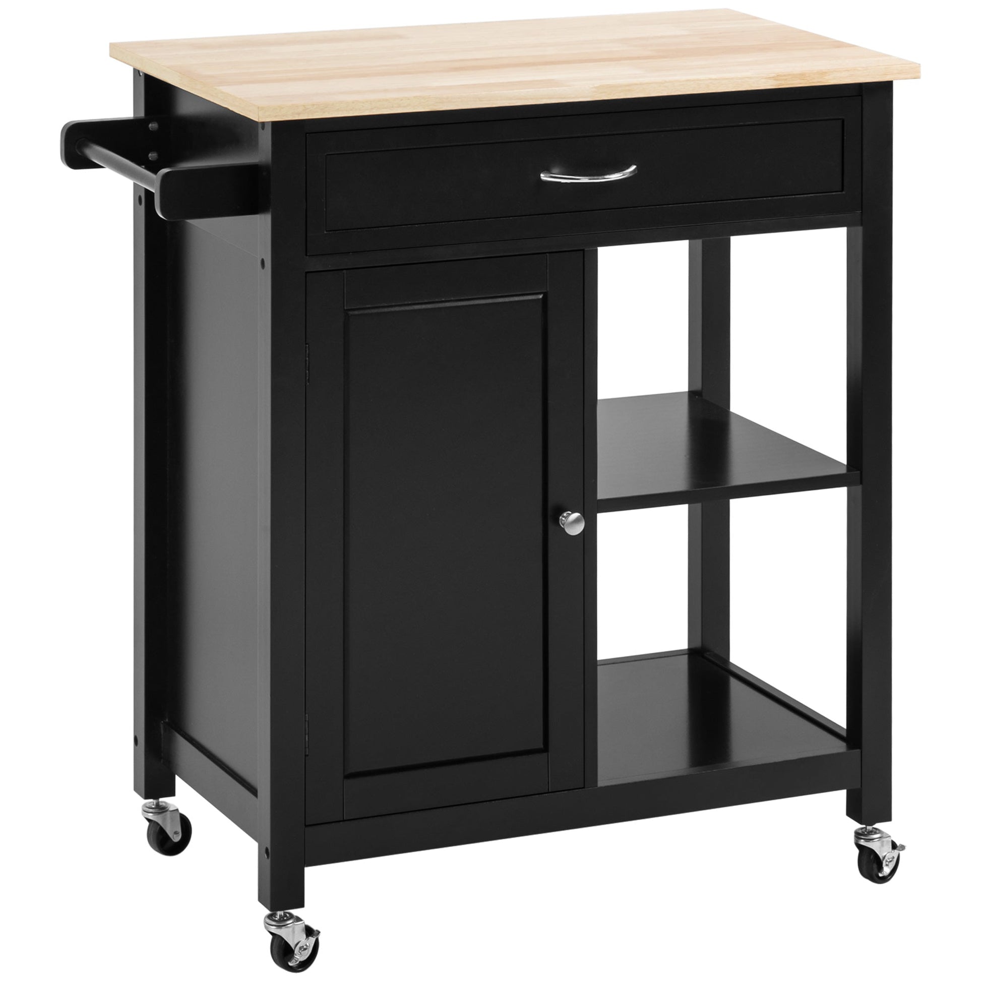 Rolling Kitchen Cart with Wood Top and Drawer, Kitchen Island on Wheels for Dining Room, Black | Aosom Canada Kitchen Islands & Kitchen Carts Black  at Gallery Canada