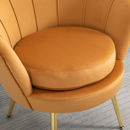 Modern Accent Chair, Velvet-Touch Fabric Leisure Club Chair with Gold Metal Legs for Bedroom, Yellow Accent Chairs   at Gallery Canada