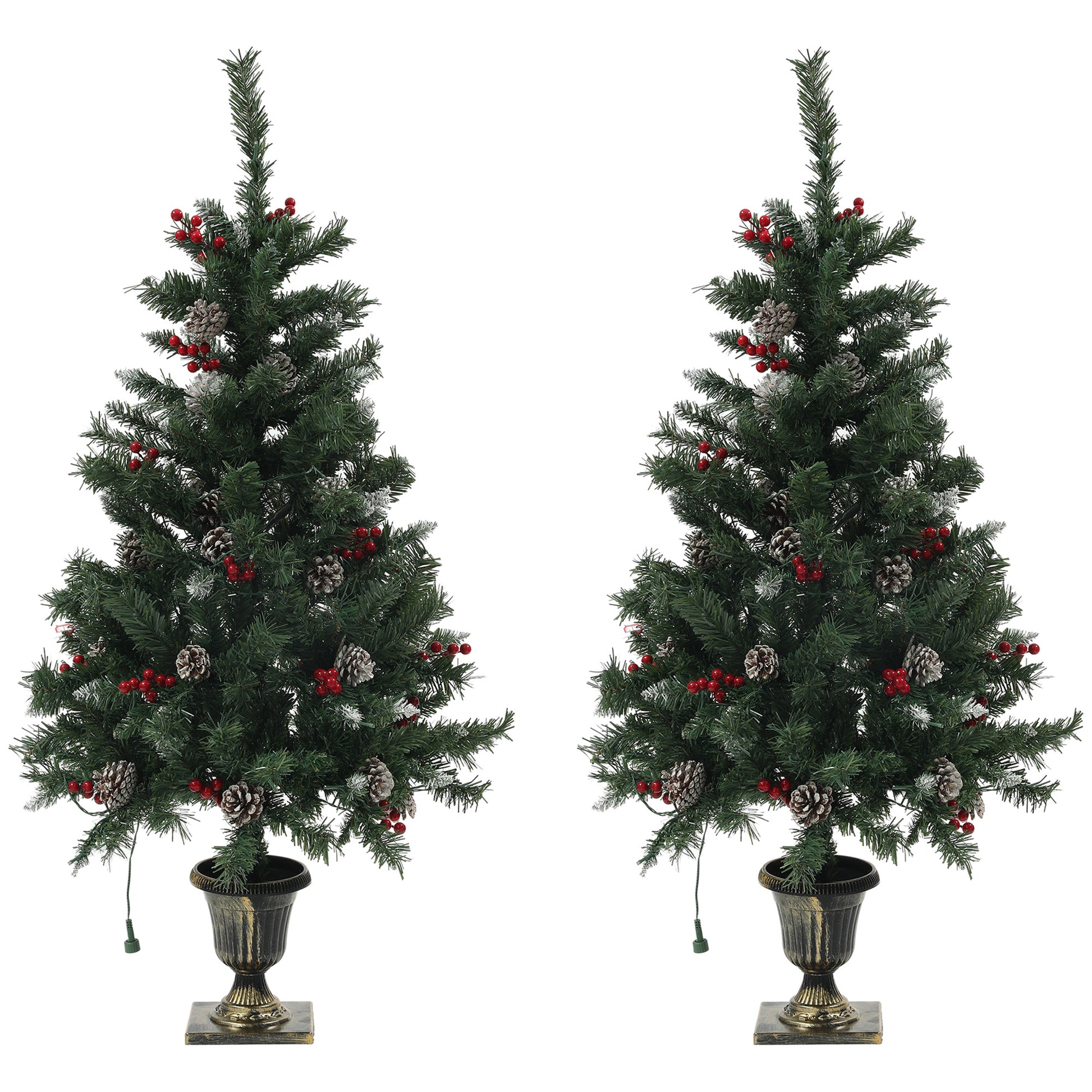 4FT Pre-Lit Decorated Christmas Tree with Red Berries and Pine Cones Snow Flocked Christmas Tree with LED Lights Green Pre Lit Christmas Trees   at Gallery Canada