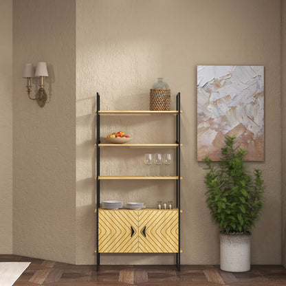 4-Tier Bookshelf with Double Door Cabinet, Industrial Bookcase, Shelving Unit with Open Shelves and Metal Frame for Living Room, Oak - Gallery Canada