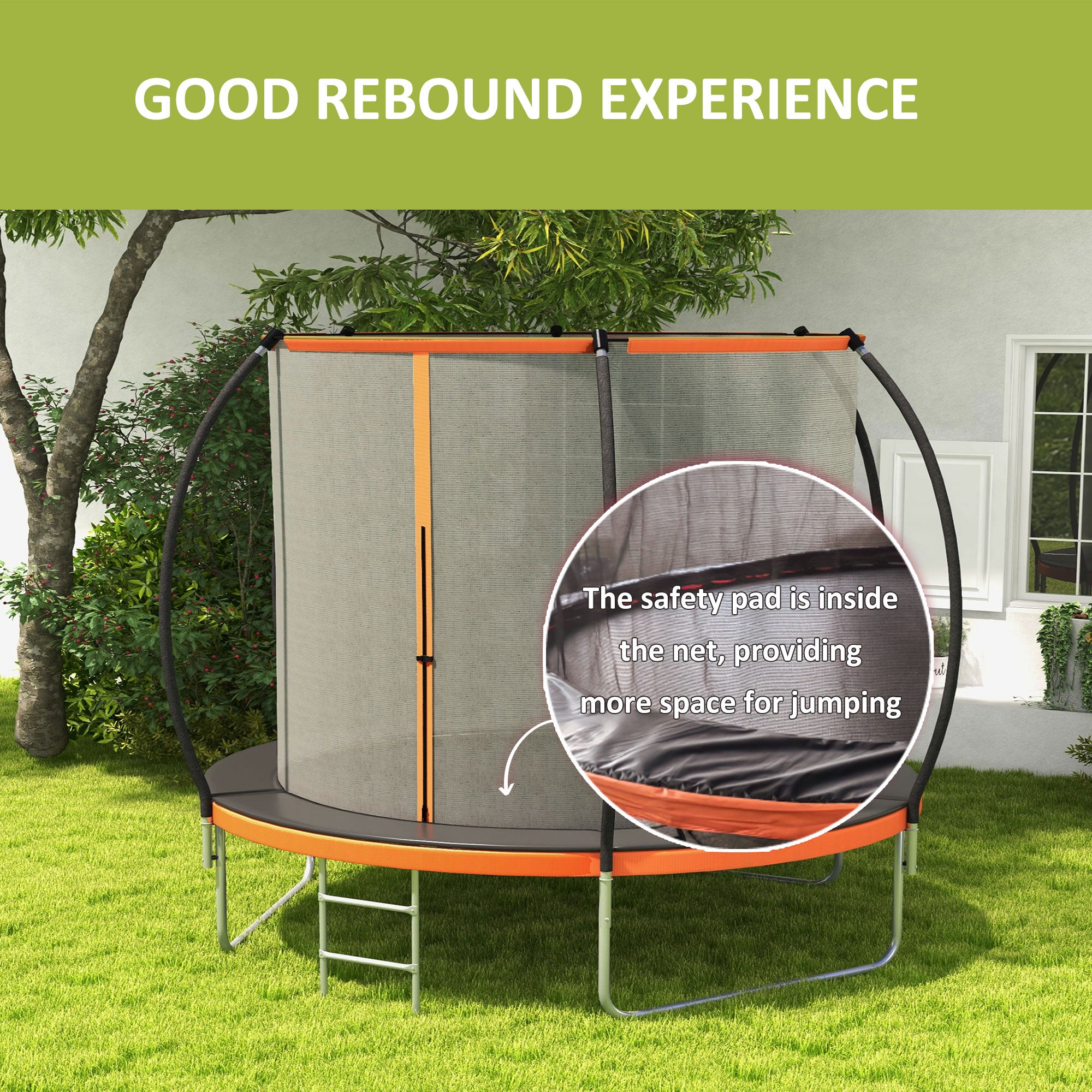 8ft Outdoor Trampoline with Enclosure Net and Ladder, Backyard Fitness Trampoline for Teens and Adults Trampolines at Gallery Canada