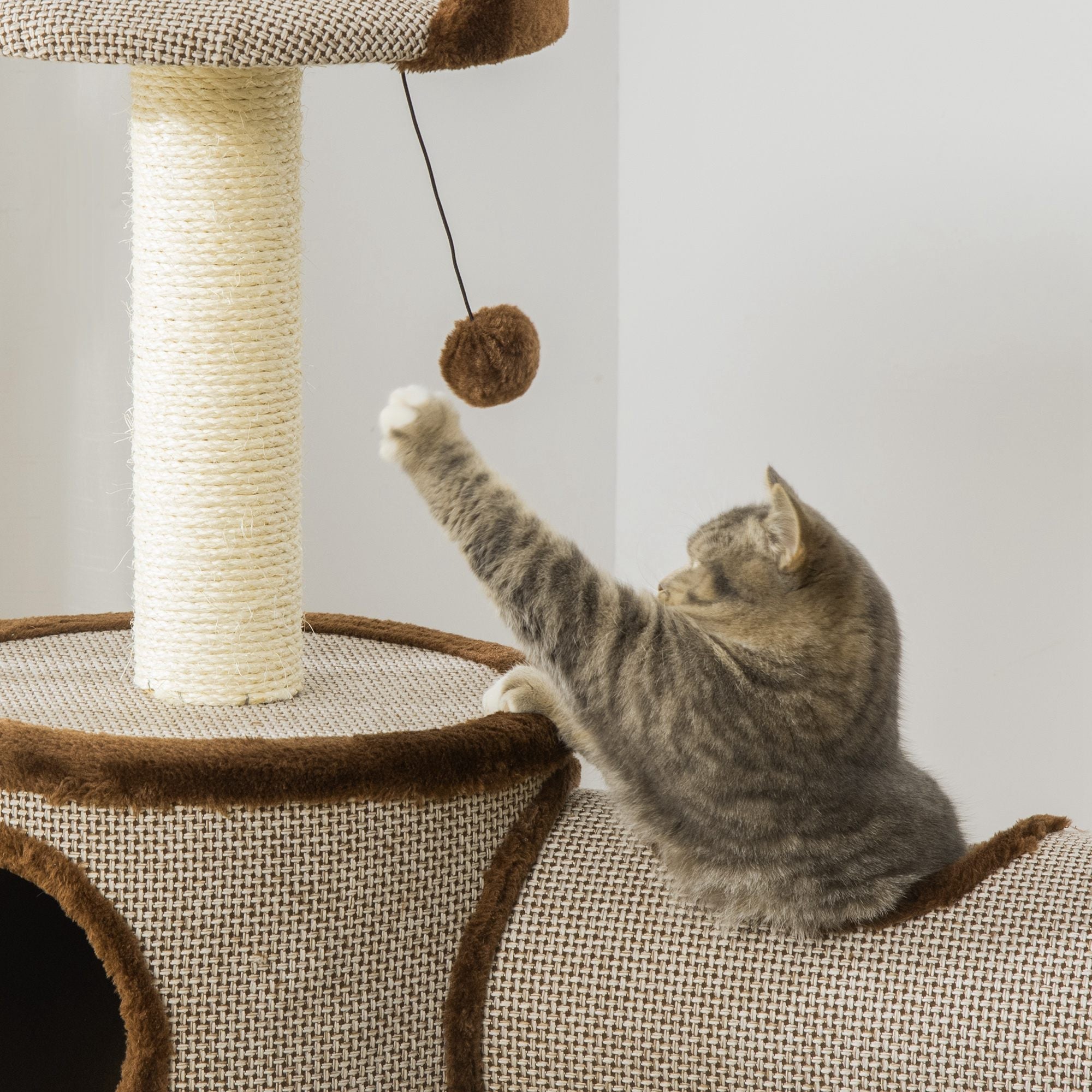 Cat Tree Tower Indoor Cats Climbing Activity Center Kitten Furniture w/ Cat House, Bed, Scratching Post, Hanging Toy, Brown Cat Towers   at Gallery Canada