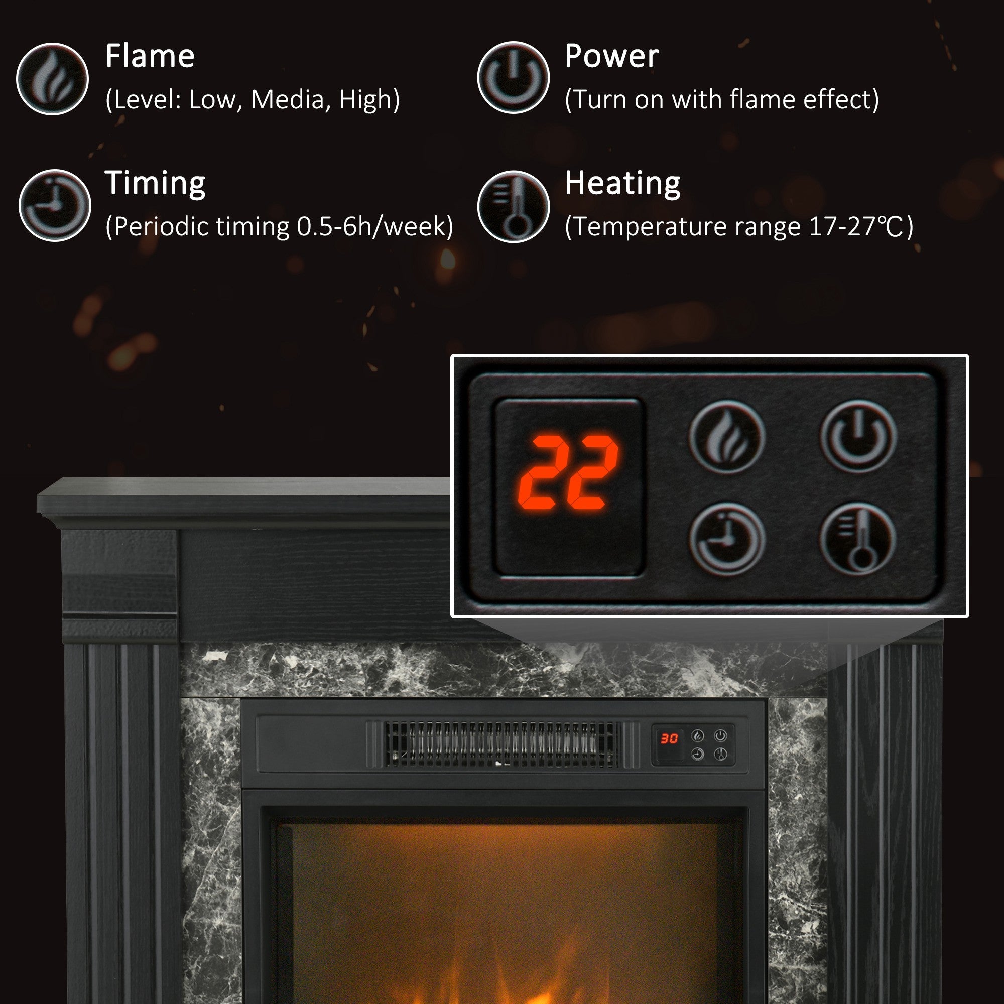 Freestanding Electric Fireplace Heater with Mantel, Timer, Remote, Black Electric Fireplaces   at Gallery Canada