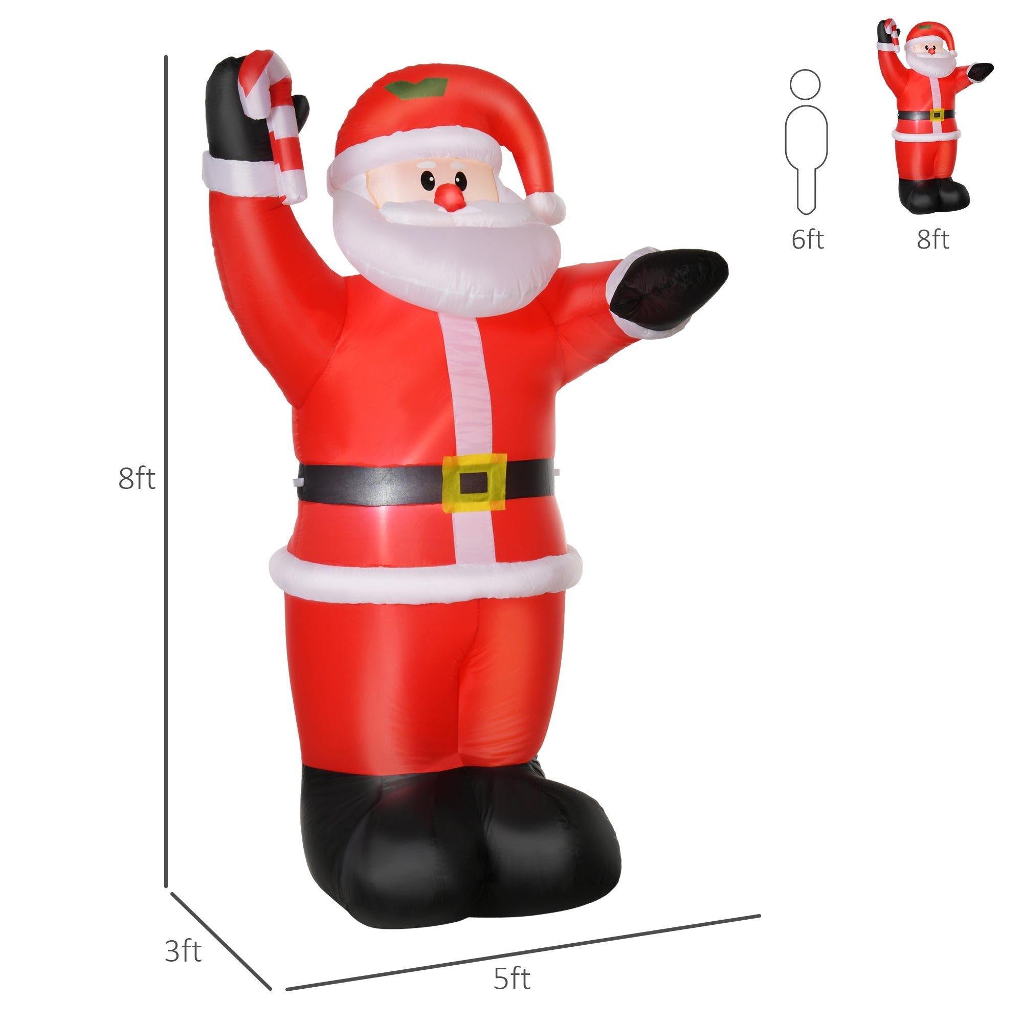 8ft Inflatable Christmas Santa Claus with Candy Cane, Blow-Up Outdoor LED Yard Display for Lawn Garden Party Christmas Inflatables   at Gallery Canada