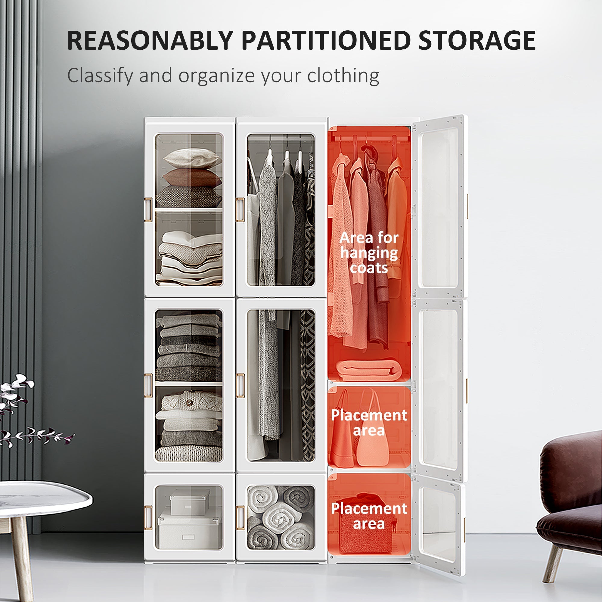 Portable Wardrobe Closet, Bedroom Armoire, Foldable Clothes Organizer with Cube Storage, Hanging Rods, Magnet Doors, White Clothing Storage   at Gallery Canada