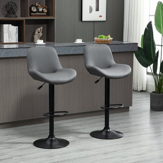 PU Leather Bar Stools Set of 2, Adjustable Height Swivel Bar Chairs with Footrest for Home Pub Area, Grey - Gallery Canada