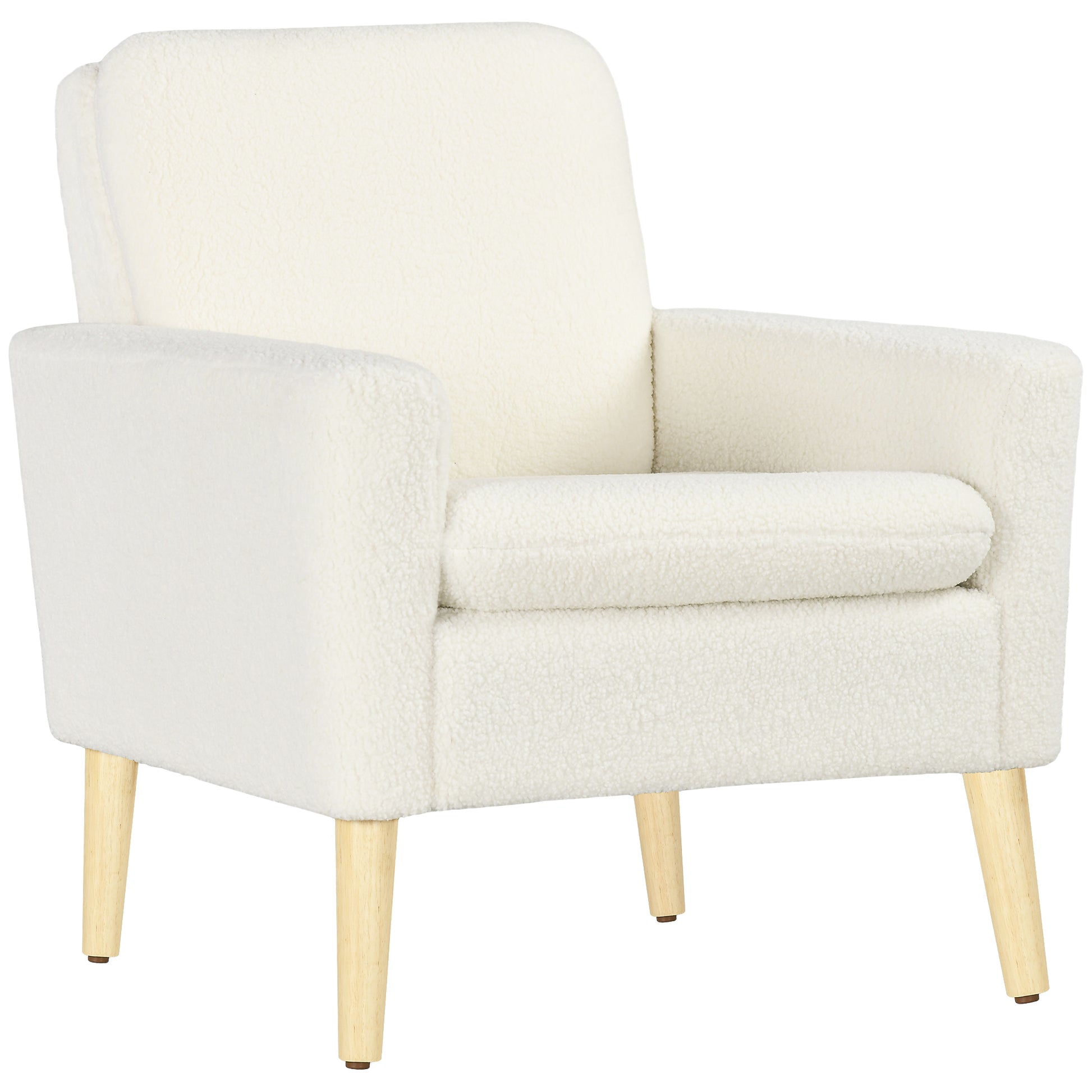 Fabric Accent Chair, Modern Upholstered Armchair with Wood Legs and Wide Padded Seat, Cream White Accent Chairs   at Gallery Canada