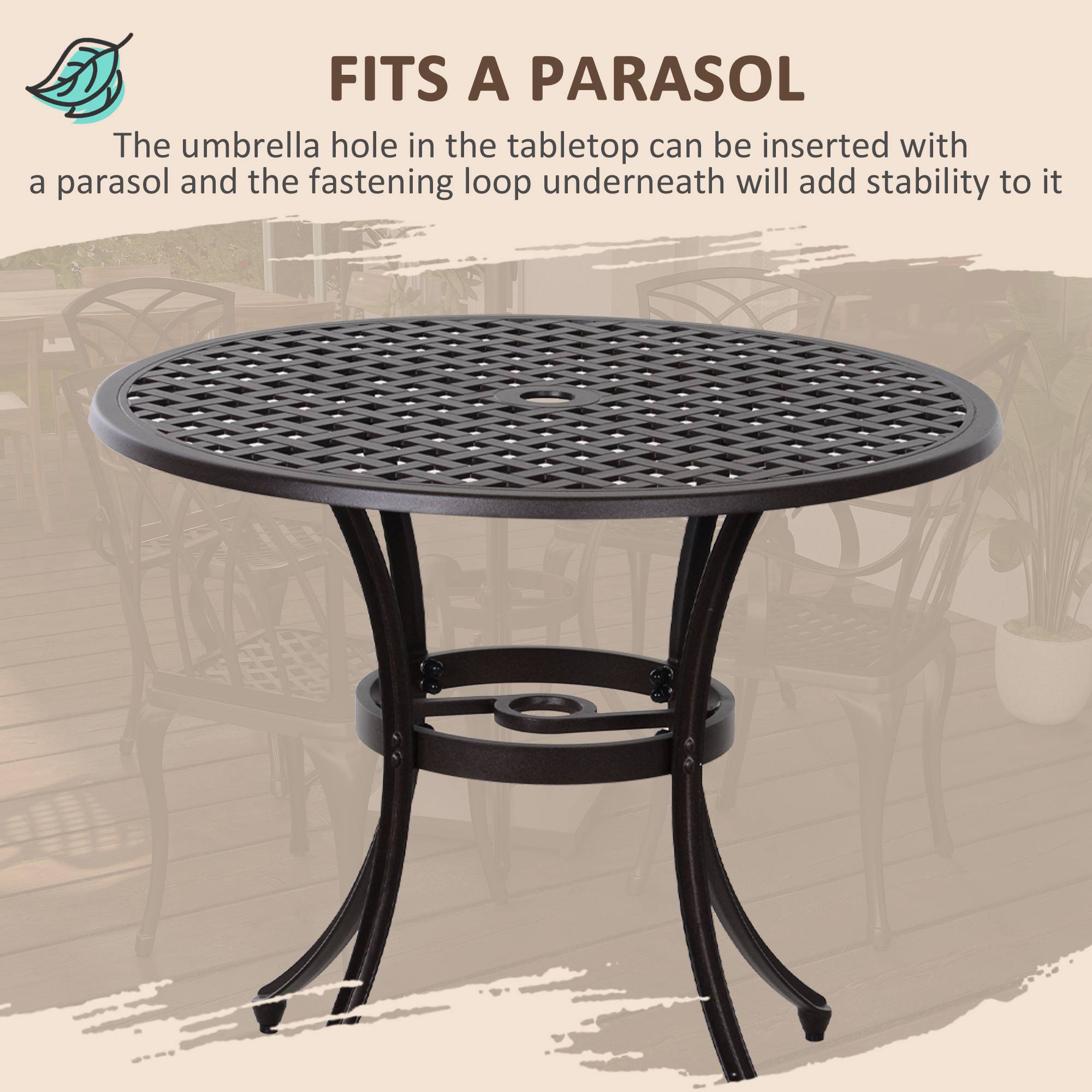 5 Pieces Outdoor Dining Set, Cast Aluminium Patio Table and Chairs with Parasol Hole, Patio Dining Set for 4, Brown Outdoor Dining Sets at Gallery Canada