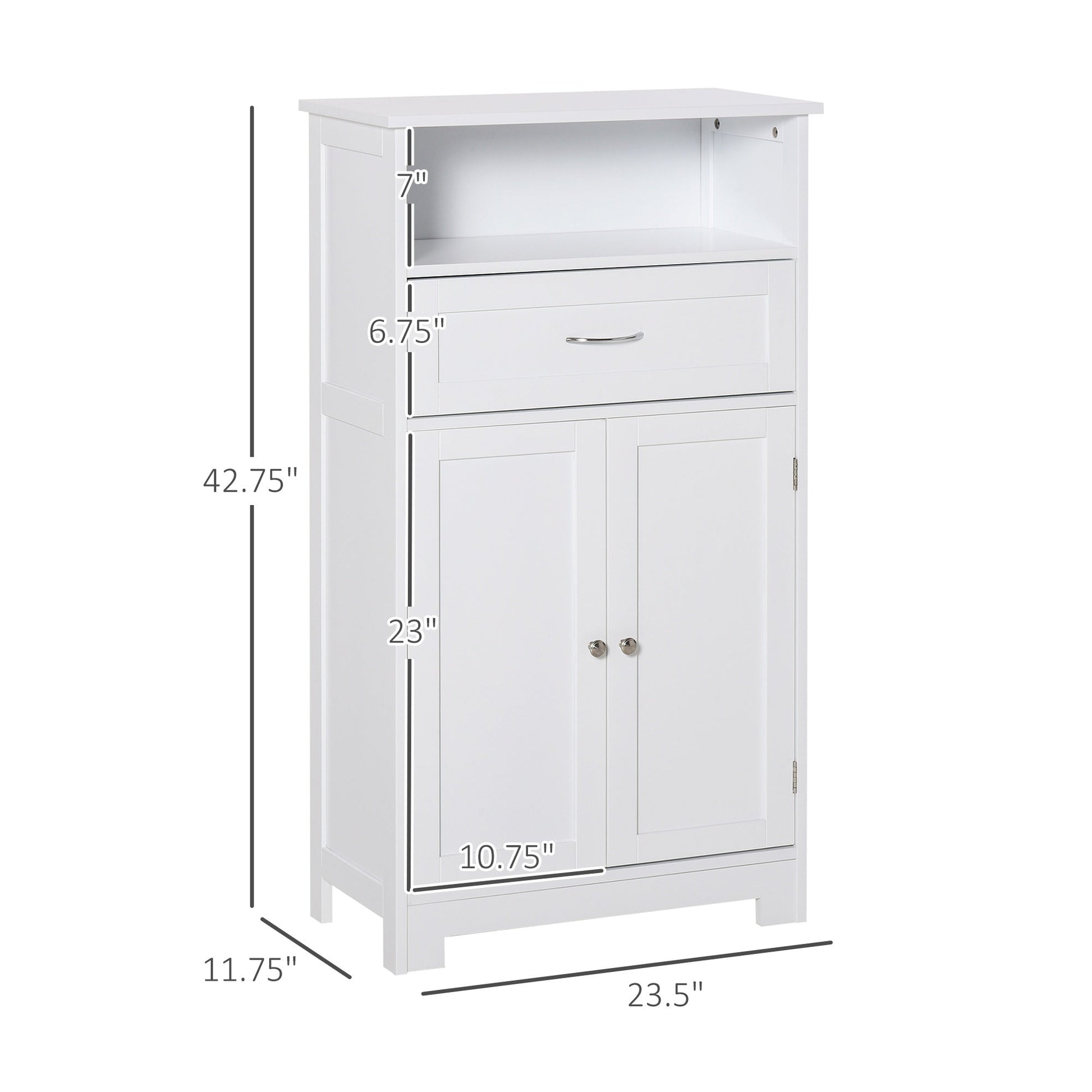 Bathroom Floor Cabinet Freestanding Cabinet with Storage Shelf, Drawer and Adjustable Shelf, White Bathroom Cabinets   at Gallery Canada