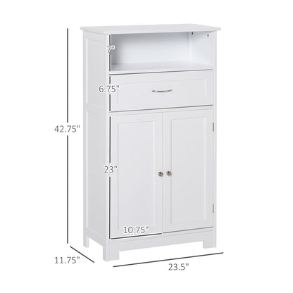 Bathroom Floor Cabinet Freestanding Cabinet with Storage Shelf, Drawer and Adjustable Shelf, White Bathroom Cabinets   at Gallery Canada