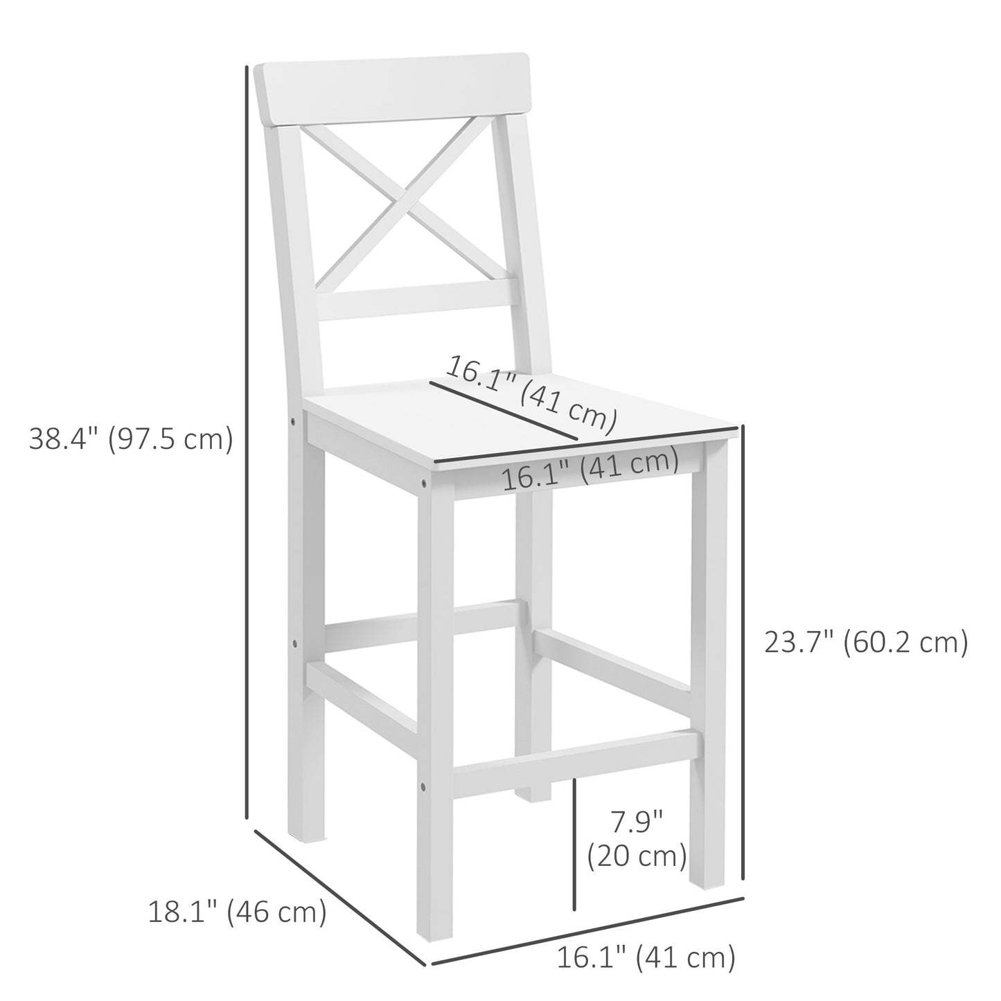 Counter Height Stools Set of 2, Farmhouse Bar Stools with Backs, Solid Wood Counter Stools for Kitchen Island White Bar Stools   at Gallery Canada